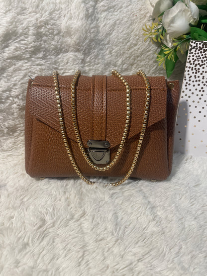 Mehllab Cognac Crosshatch Multi-Chain Flap Bag