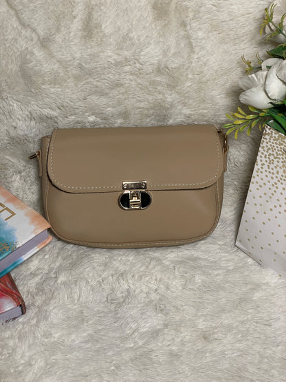 Mehllab Beige Minimalist Saddle Crossbody Bag
