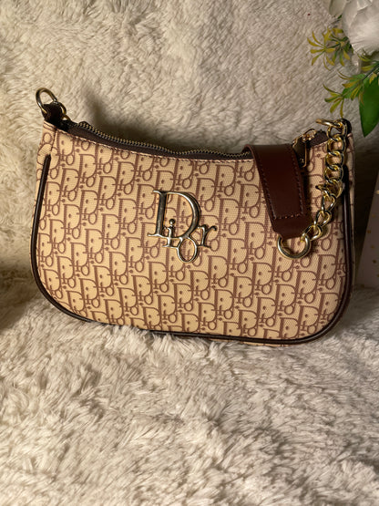 Mehllab Dior Beige & Brown Curved Shoulder Bag