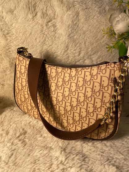 Mehllab Dior Beige & Brown Curved Shoulder Bag