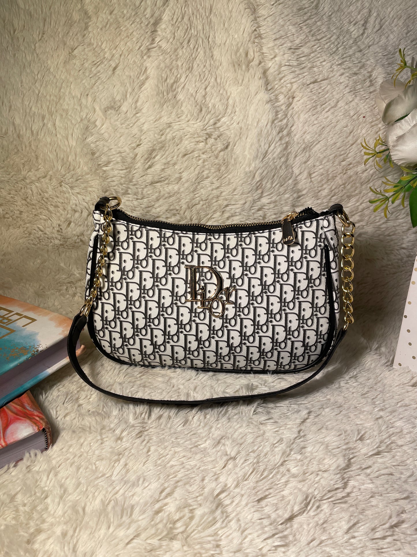 Mehllab Dior Cream & Black Curved Shoulder Bag