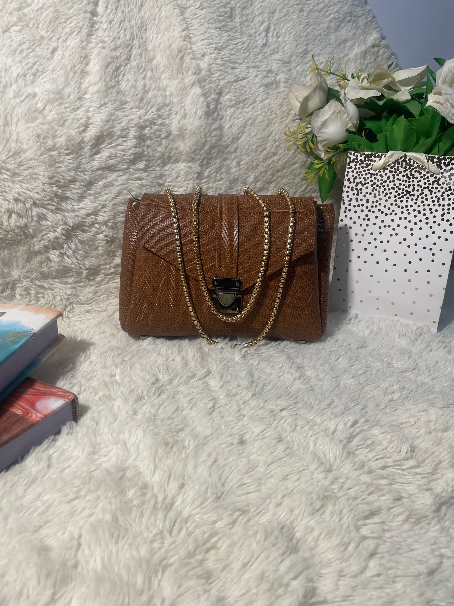 Mehllab Cognac Crosshatch Multi-Chain Flap Bag