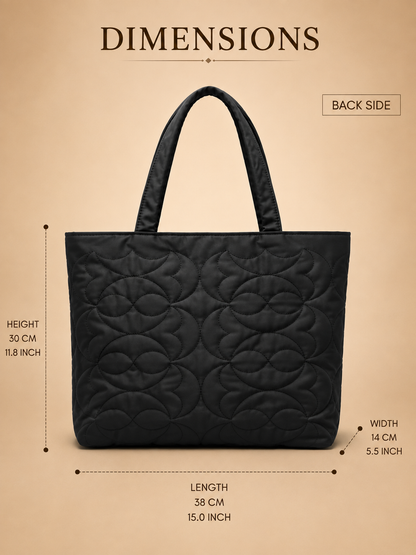 Midnight Quilted Heart Puffer Tote Bag