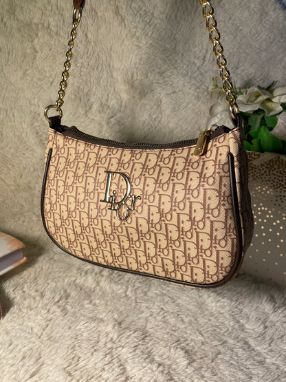Mehllab Dior Beige & Brown Curved Shoulder Bag