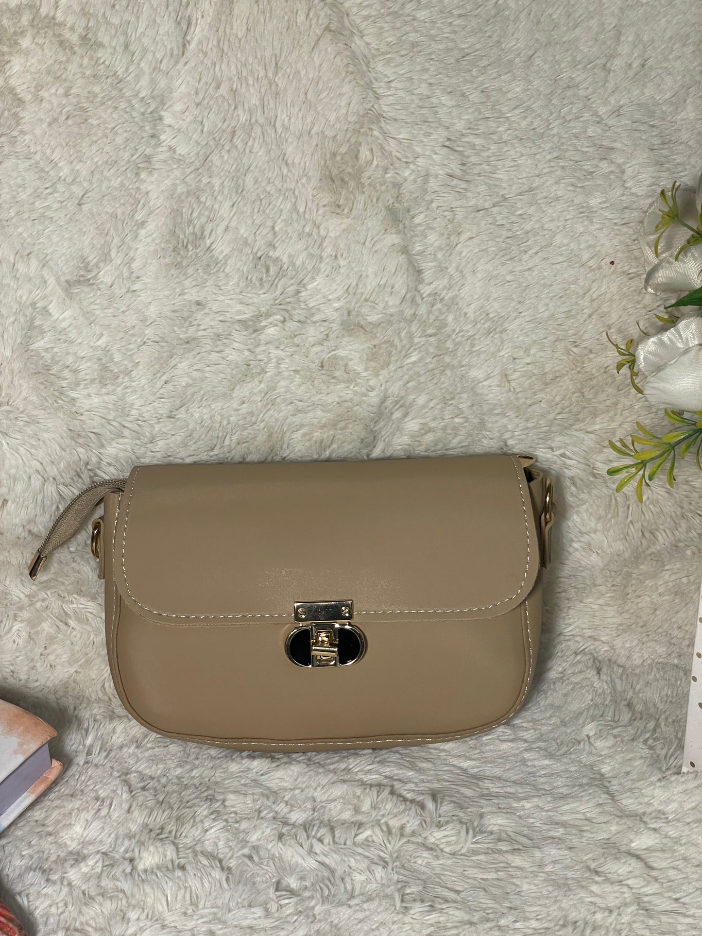 Mehllab Beige Minimalist Saddle Crossbody Bag