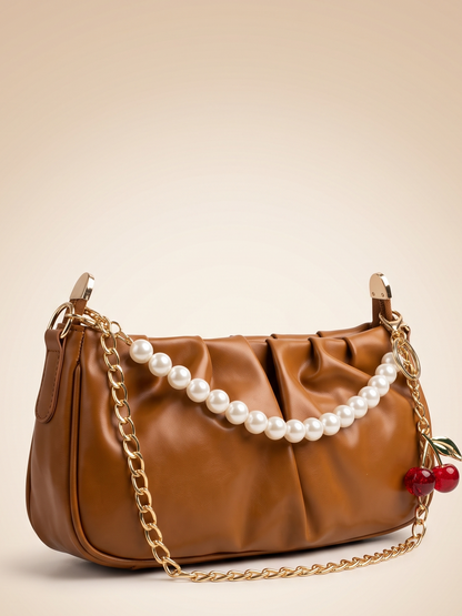 Mehllab Pearl Chain Shoulder Bag – Caramel Brown