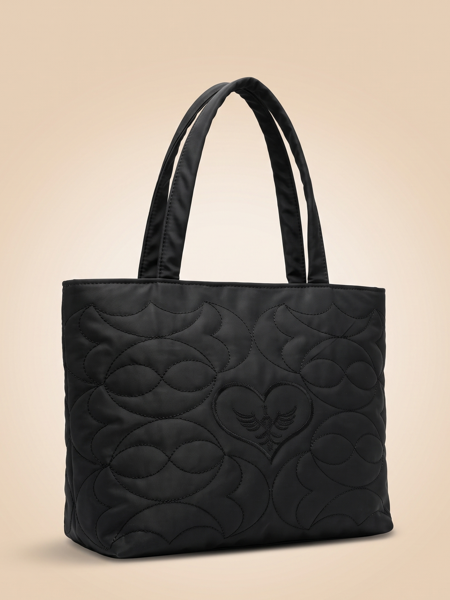 Midnight Quilted Heart Puffer Tote Bag