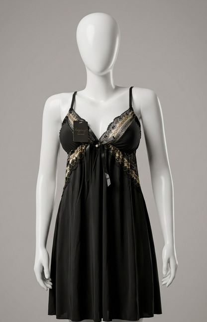 Midnight Gilded Lace Chemise – Noir & Gold