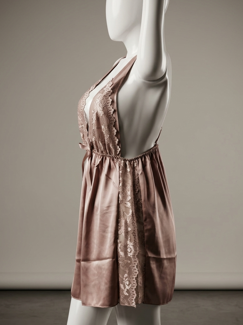 Seraphina Backless Satin & Lace Chemise – Champagne Gold