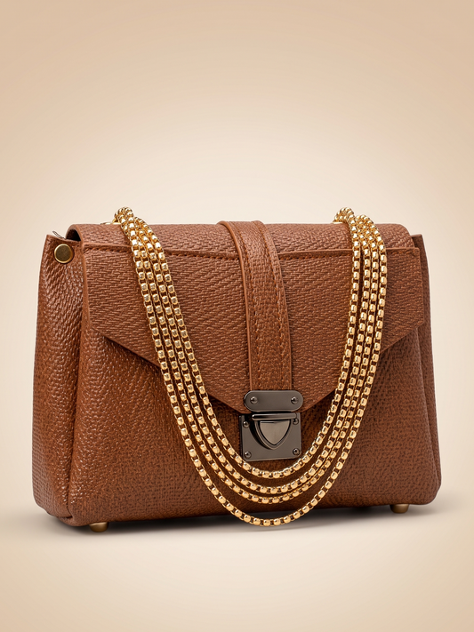 Mehllab Cognac Crosshatch Multi-Chain Flap Bag
