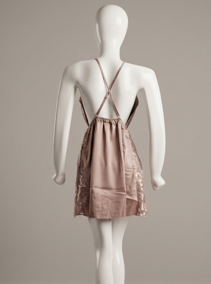 Seraphina Backless Satin & Lace Chemise – Champagne Gold
