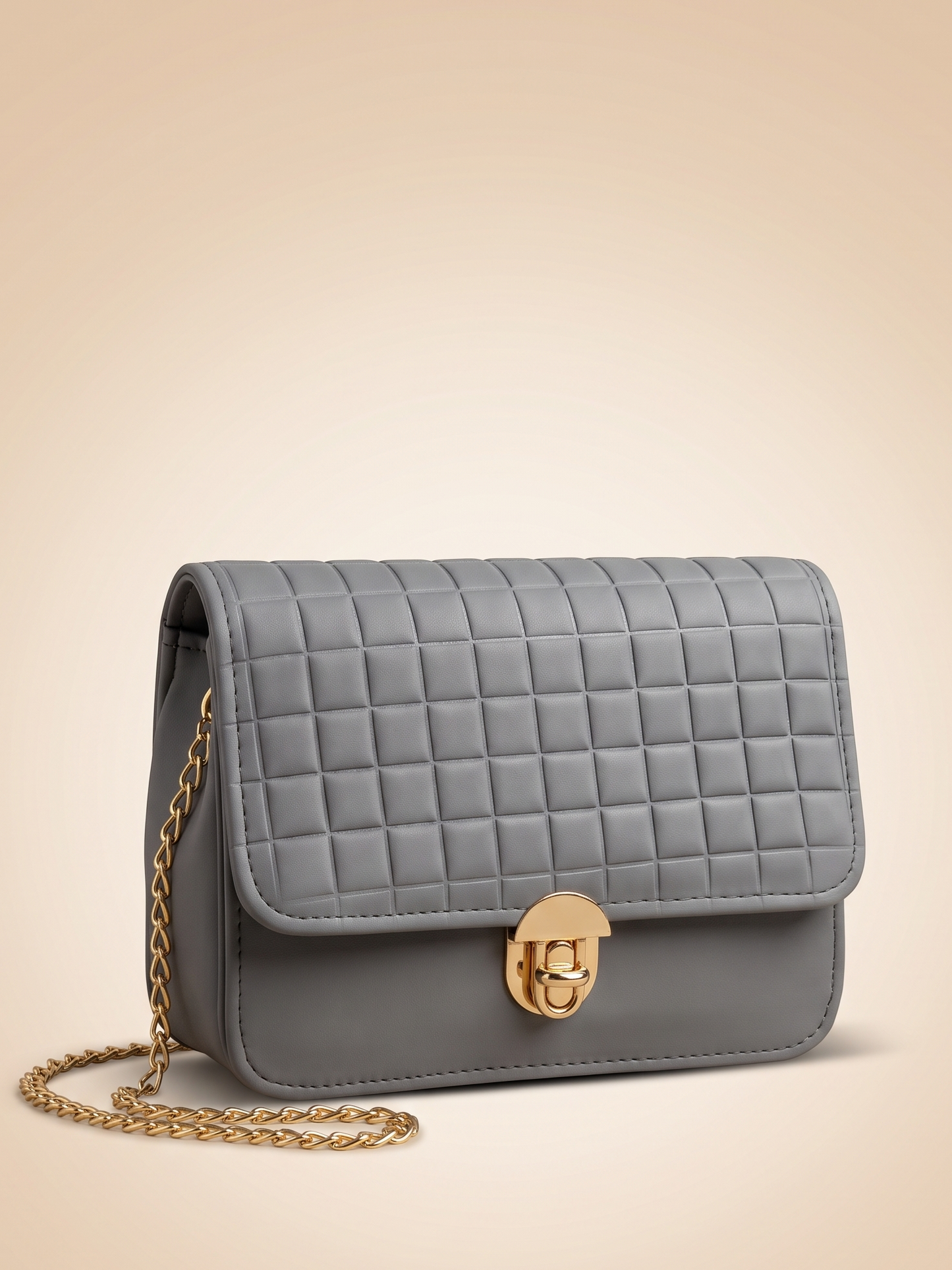 Mehllab Slate Grid Quilted Chain Flap Bag