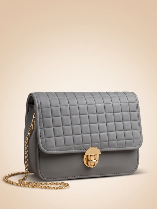 Mehllab Slate Grid Quilted Chain Flap Bag