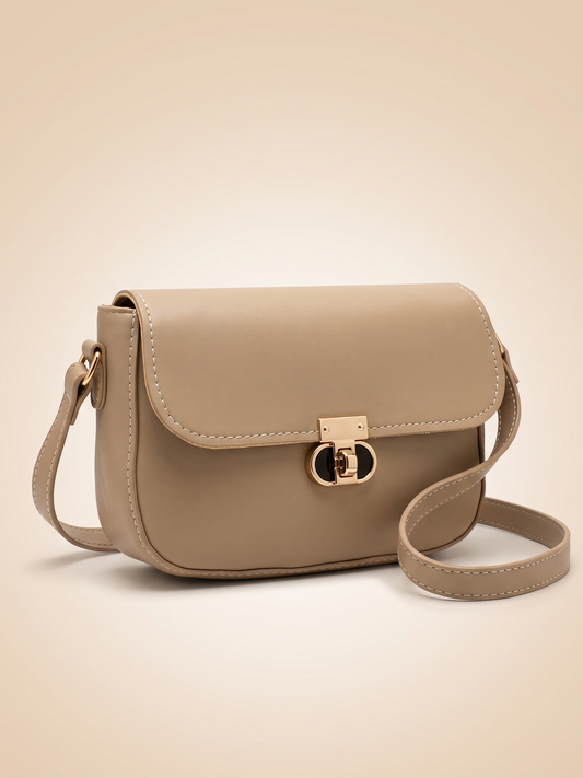 Mehllab Beige Minimalist Saddle Crossbody Bag