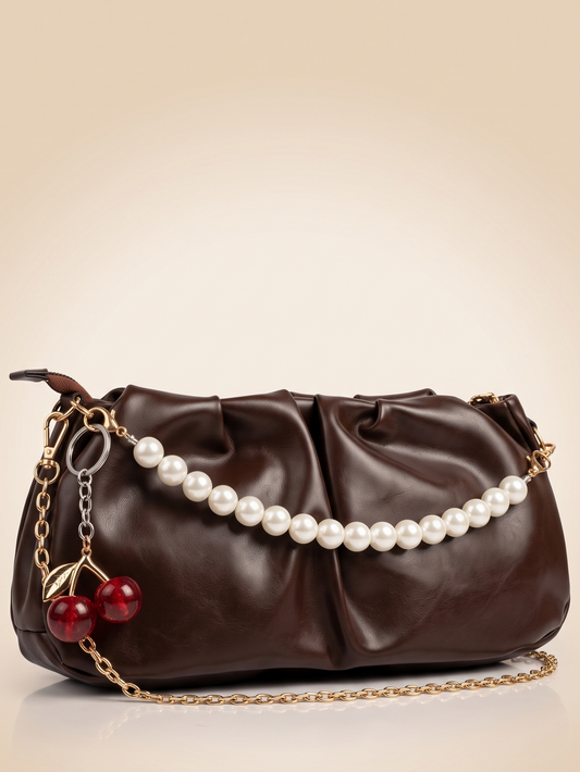 Mehllab Pearl Chain Shoulder Bag – Espresso Brown