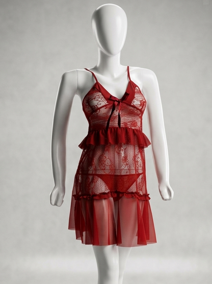 Amour Floral Lace Nightdress – Crimson Red