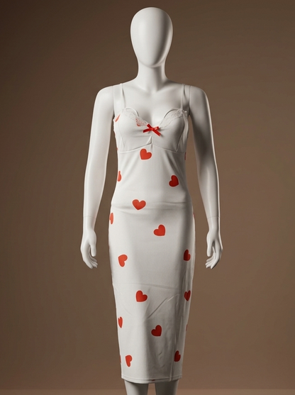 Heart Print Lace-Trim Nightdress