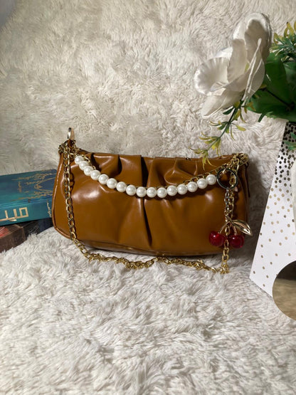 Mehllab Pearl Chain Shoulder Bag – Caramel Brown