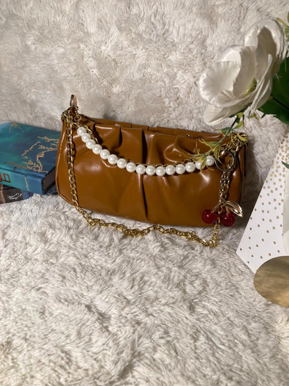 Mehllab Pearl Chain Shoulder Bag – Caramel Brown