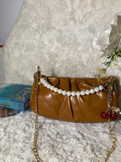 Mehllab Pearl Chain Shoulder Bag – Caramel Brown