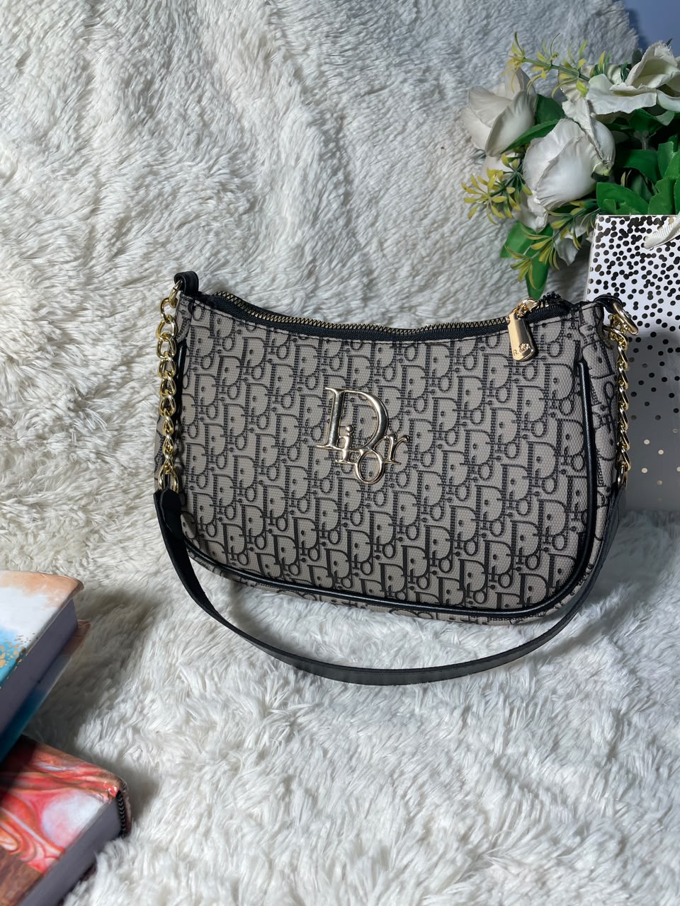 Mehllab Dior Slate Grey Curved Shoulder Bag