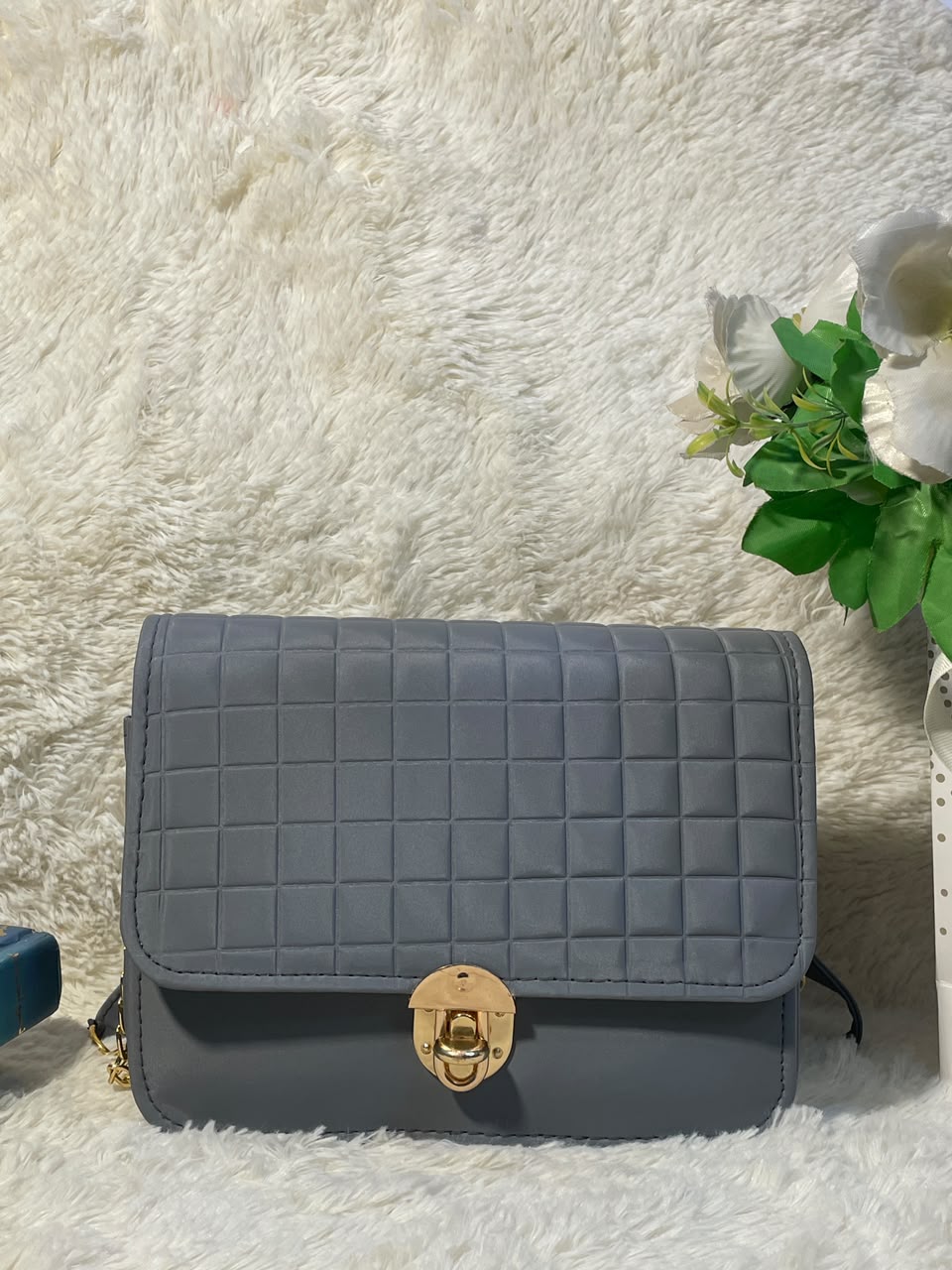Mehllab Slate Grid Quilted Chain Flap Bag